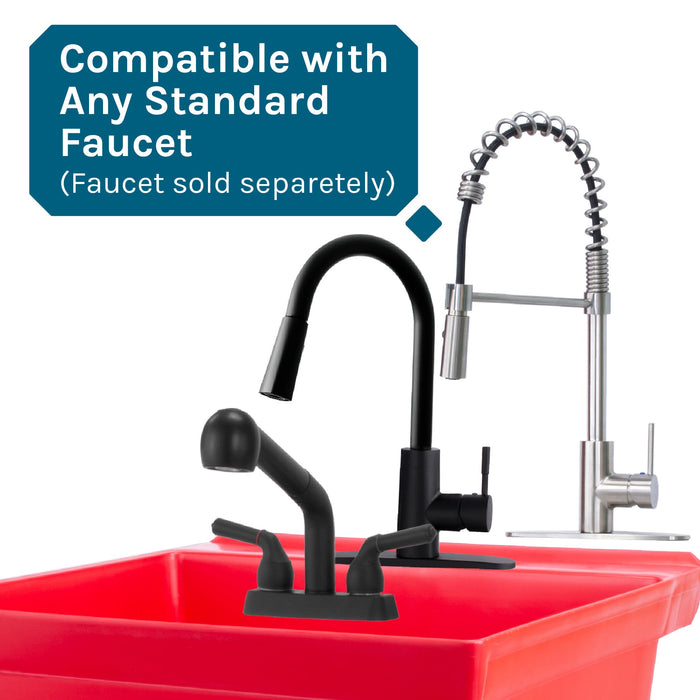 Tehila Standard Freestanding Red Utility Sink with Black Legs, Water Supply Lines Included - Sweatfully