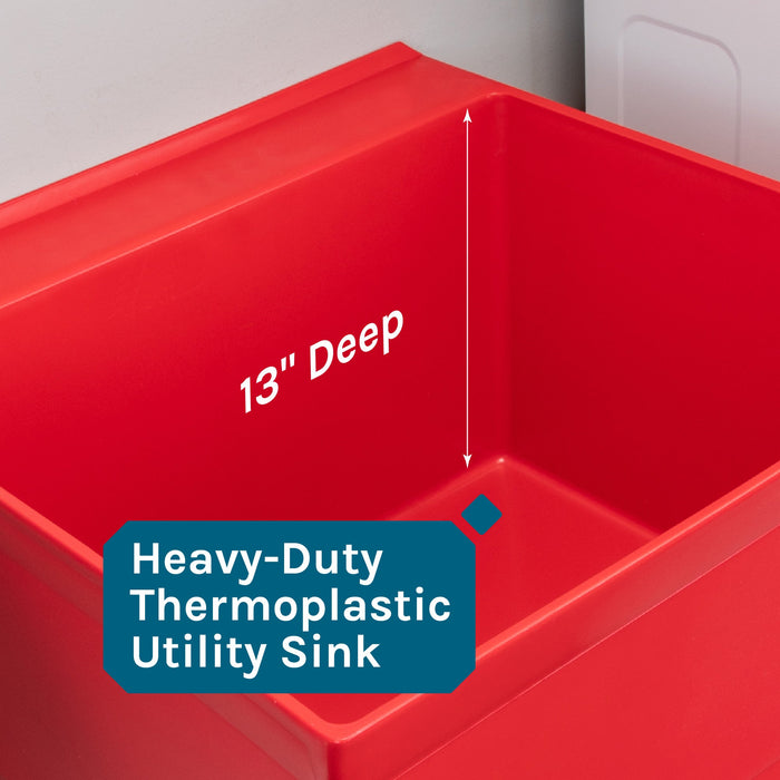 Tehila Standard Freestanding Red Utility Sink with Black Legs, Water Supply Lines Included - Sweatfully