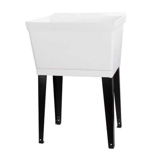 Tehila Standard Freestanding White Utility Sink with Black Legs, Water Supply Lines Included - Sweatfully