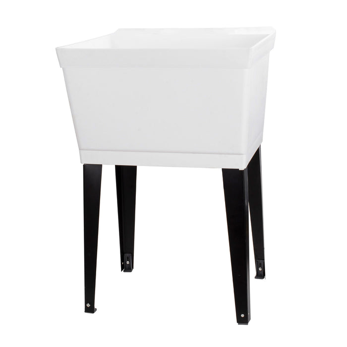 Tehila Standard Freestanding White Utility Sink with Black Legs, Water Supply Lines Included - Sweatfully