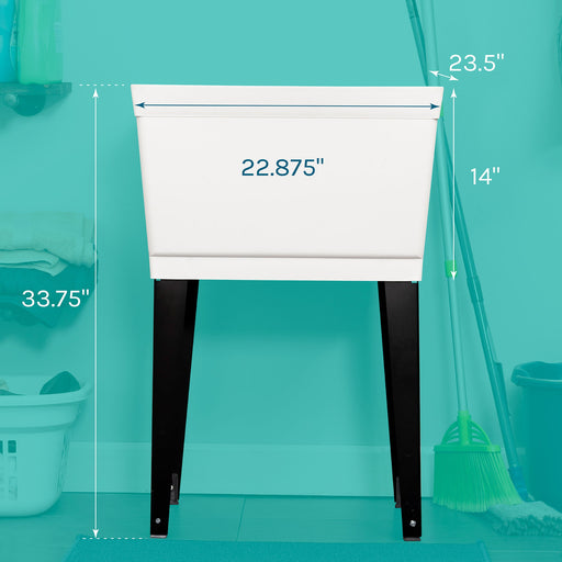 Tehila Standard Freestanding White Utility Sink with Black Legs, Water Supply Lines Included - Sweatfully