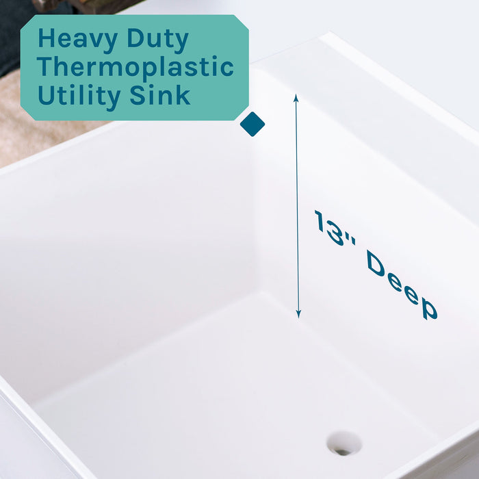 Tehila Standard Freestanding White Utility Sink with Black Legs, Water Supply Lines Included - Sweatfully
