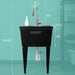 Tehila Standard Freestanding Black Utility Sink with Stainless Steel Finish High-Arc Pull-Down Faucet - Sweatfully