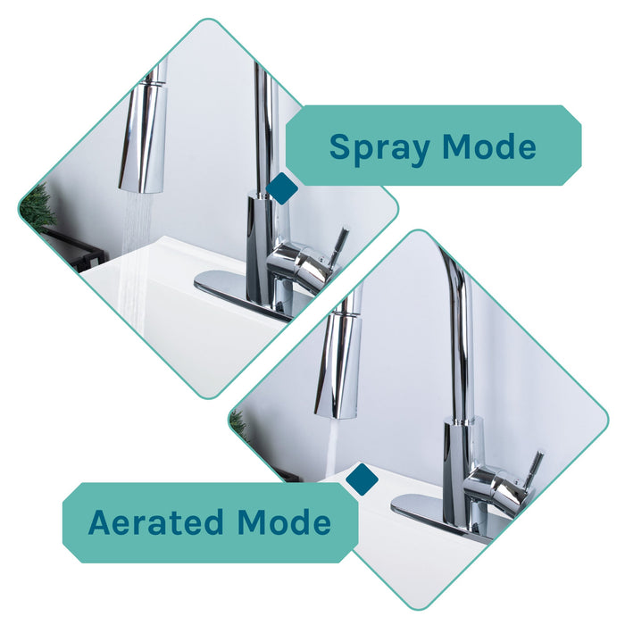 Tehila Standard Freestanding White Utility Sink with Chrome Finish High-Arc Pull-Down Faucet - Sweatfully