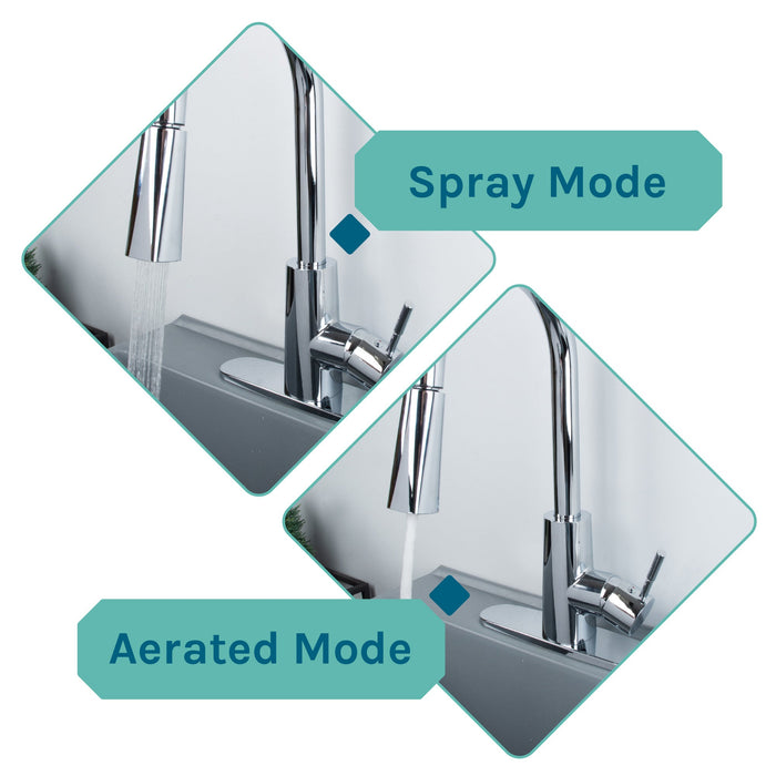 Tehila Standard Freestanding Grey Utility Sink with Chrome Finish High-Arc Pull-Down Faucet - Sweatfully