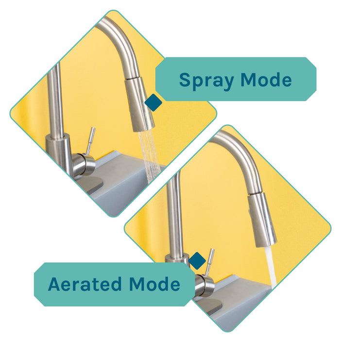 Tehila Standard Freestanding Grey Utility Sink with Stainless Steel Finish High-Arc Pull-Down Faucet - Sweatfully