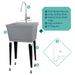 Tehila Standard Freestanding Grey Utility Sink with Stainless Steel Finish High-Arc Pull-Down Faucet - Sweatfully