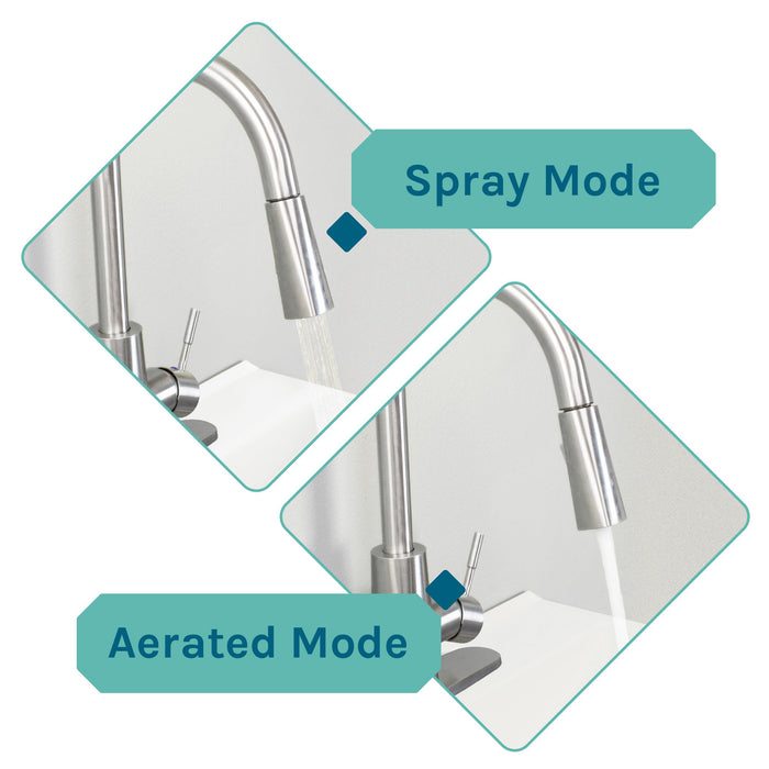Tehila Standard Freestanding White Utility Sink with Stainless Steel Finish High-Arc Pull-Down Faucet - Sweatfully