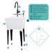 Tehila Standard Freestanding White Utility Sink with Black Finish High-Arc Pull-Down Faucet and Soap Dispenser - Sweatfully