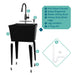 Tehila Standard Freestanding Black Utility Sink with Black Finish High-Arc Pull-Down Faucet and Soap Dispenser - Sweatfully