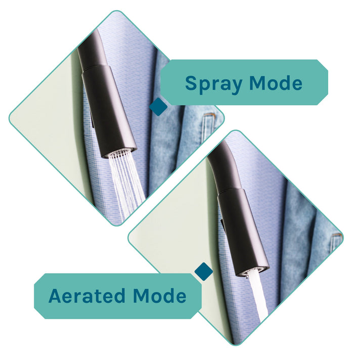 Tehila Standard Freestanding Grey Utility Sink with Black Finish High-Arc Pull-Down Faucet and Soap Dispenser - Sweatfully