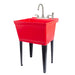 Tehila Standard Freestanding Red Utility Sink with Black Legs and Stainless Steel Finish Wide-set Gooseneck Faucet with Side Sprayer - Sweatfully