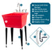 Tehila Standard Freestanding Red Utility Sink with Black Legs and Stainless Steel Finish Wide-set Gooseneck Faucet with Side Sprayer - Sweatfully