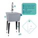 Tehila Standard Freestanding Grey Utility Sink with Black Finish High-Arc Coil Pull-Down Faucet - Sweatfully