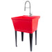 Tehila Standard Freestanding Red Utility Sink with Stainless Steel Finish High-Arc Coil Pull-Down Faucet - Sweatfully