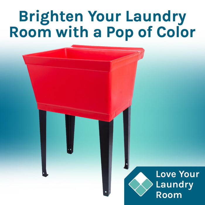 Tehila Standard Freestanding Red Utility Sink with Stainless Steel Finish High-Arc Coil Pull-Down Faucet - Sweatfully