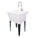 Tehila Standard Freestanding White Utility Sink with Stainless Steel Finish High-Arc Coil Pull-Down Faucet - Sweatfully