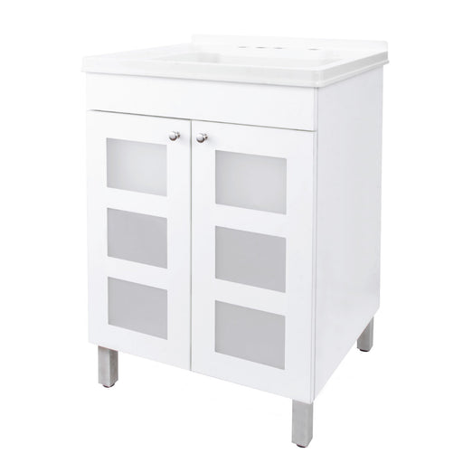 Tehila White Vanity Cabinet and White Utility Sink, No Supply Lines, No Strainer Basket - Sweatfully