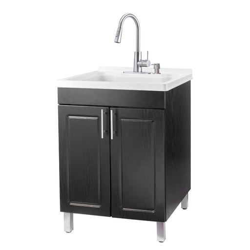 Tehila Black Vanity Cabinet and White Utility Sink with Stainless Steel Finish High-Arc Pull-Down Faucet - Sweatfully