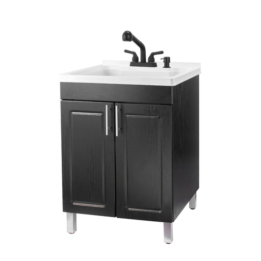 Tehila Black Vanity Cabinet and White Utility Sink with Black Finish Pull-Out Faucet - Sweatfully