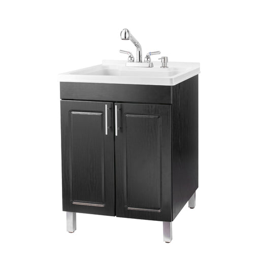 Tehila Black Vanity Cabinet and White Utility Sink with Chrome Finish Pull-Out Faucet - Sweatfully