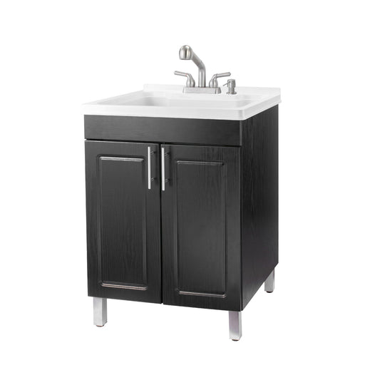 Tehila Black Vanity Cabinet and White Utility Sink with Stainless Steel Finish Pull-Out Faucet - Sweatfully