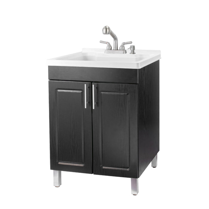Tehila Black Vanity Cabinet and White Utility Sink with Stainless Steel Finish Pull-Out Faucet - Sweatfully