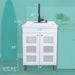 Tehila White Vanity Cabinet and White Utility Sink with Black Finish High-Arc Pull-Down Faucet - Sweatfully