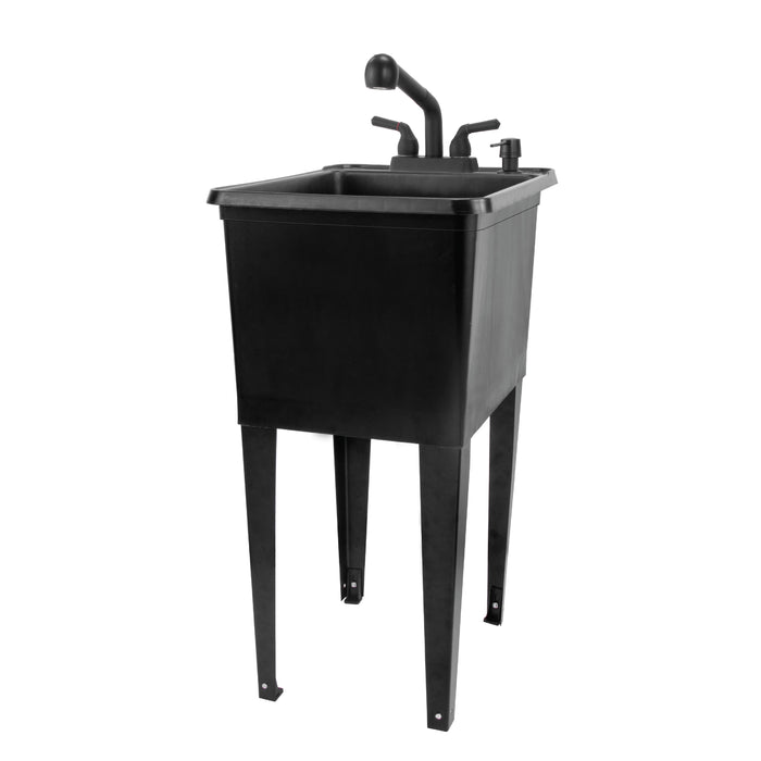 Tehila Space Saver Freestanding Black Utility Sink with Black Finish Pull-Out Faucet - Sweatfully
