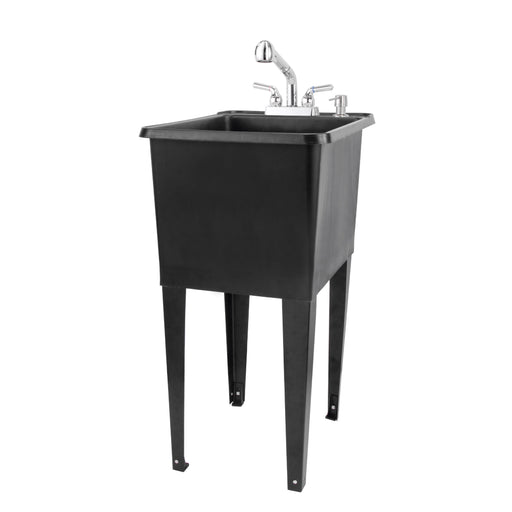Tehila Space Saver Freestanding Black Utility Sink with Chrome Finish Pull-Out Faucet - Sweatfully