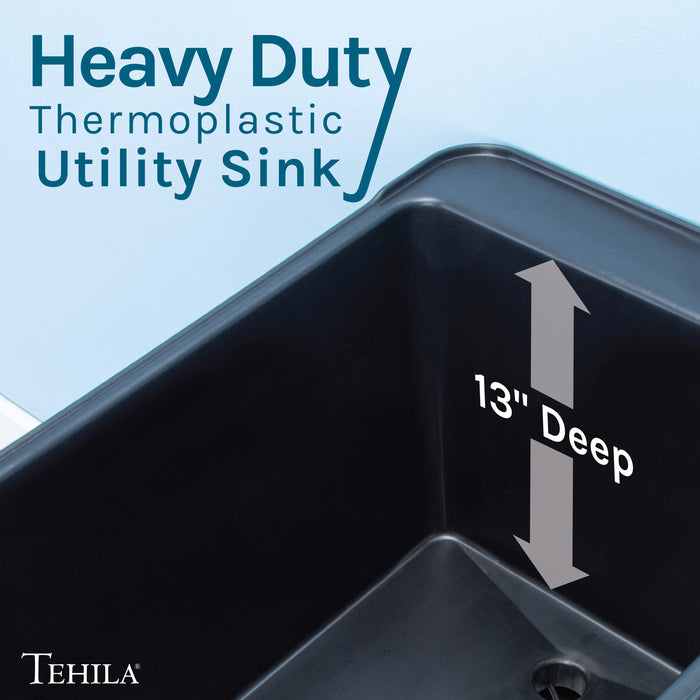 Tehila Space Saver Freestanding Black Utility Sink with Chrome Finish Pull-Out Faucet - Sweatfully