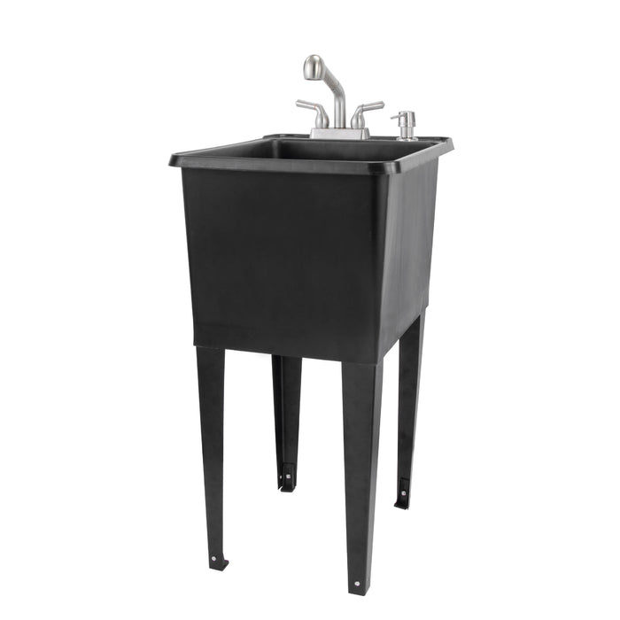 Tehila Space Saver Freestanding Black Utility Sink with Stainless Steel Finish Pull-Out Faucet - Sweatfully