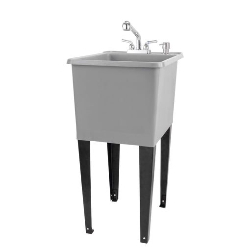 Tehila Space Saver Freestanding Grey Utility Sink with Chrome Finish Pull-Out Faucet - Sweatfully
