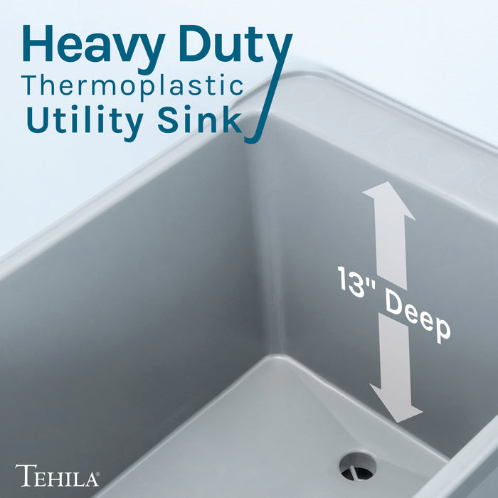 Tehila Space Saver Freestanding Grey Utility Sink with Chrome Finish Pull-Out Faucet - Sweatfully