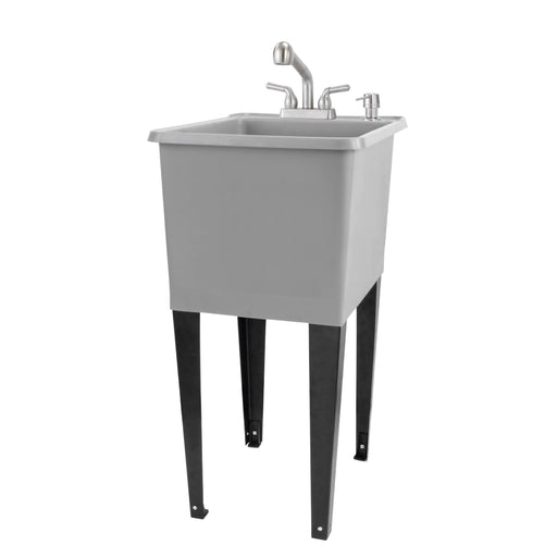 Tehila Space Saver Freestanding Grey Utility Sink with Stainless Steel Finish Pull-Out Faucet - Sweatfully