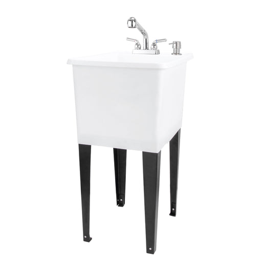 Tehila Space Saver Freestanding White Utility Sink with Chrome Finish Pull-Out Faucet - Sweatfully