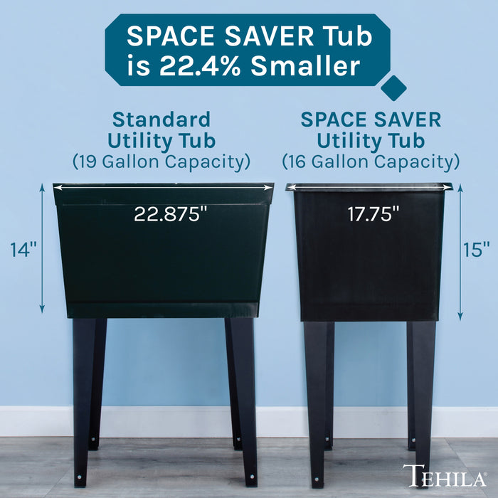 Tehila Space Saver Freestanding Black Utility Sink with Black Finish Gooseneck Faucet and Side Sprayer - Sweatfully