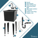 Tehila Space Saver Freestanding Black Utility Sink with Black Finish Gooseneck Faucet and Side Sprayer - Sweatfully