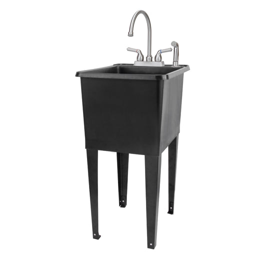 Tehila Space Saver Freestanding Black Utility Sink with Stainless Steel Finish Gooseneck Faucet and Side Sprayer - Sweatfully