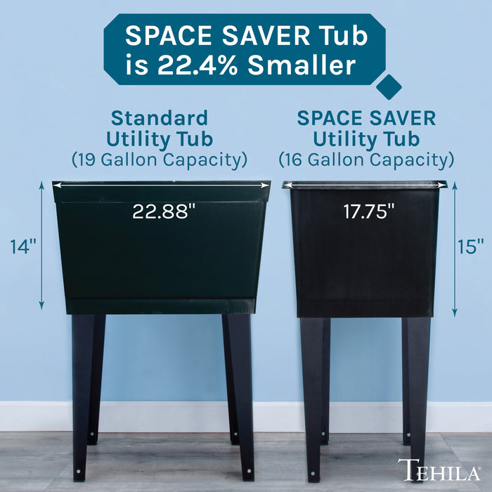 Tehila Space Saver Freestanding Black Utility Sink with Stainless Steel Finish Gooseneck Faucet and Side Sprayer - Sweatfully