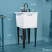 Tehila Space Saver Freestanding White Utility Sink with Black Finish Gooseneck Faucet and Side Sprayer - Sweatfully