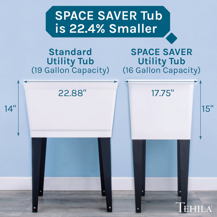 Tehila Space Saver Freestanding White Utility Sink with Black Finish Gooseneck Faucet and Side Sprayer - Sweatfully