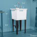 Tehila Space Saver Freestanding White Utility Sink with Chrome Finish Gooseneck Faucet and Side Sprayer - Sweatfully