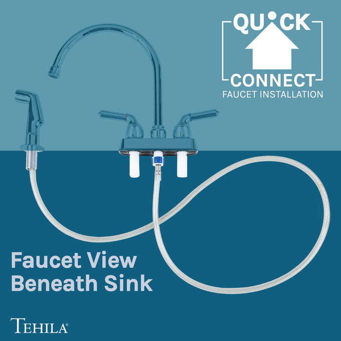 Tehila Space Saver Freestanding White Utility Sink with Chrome Finish Gooseneck Faucet and Side Sprayer - Sweatfully
