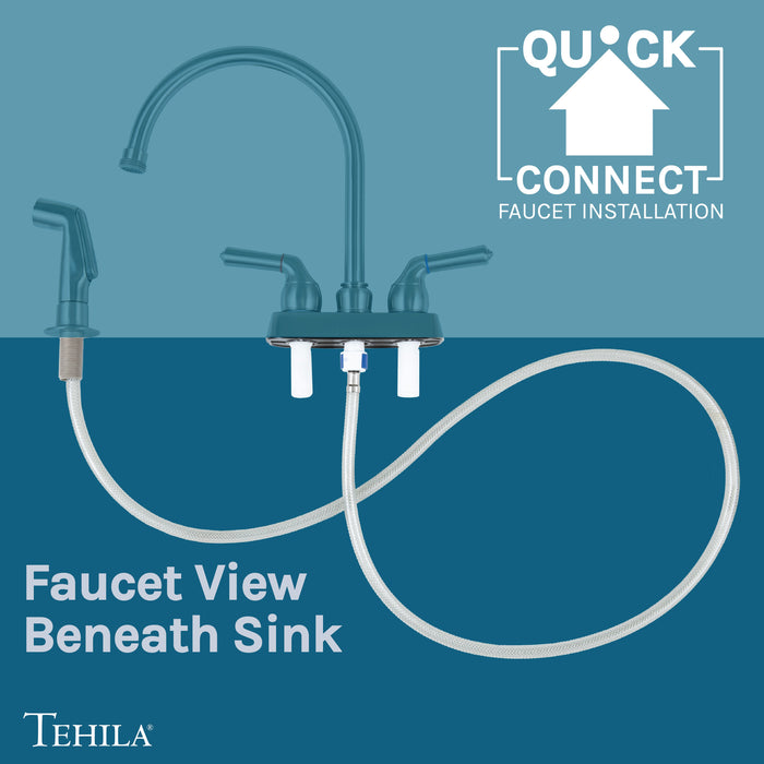 Tehila Space Saver Freestanding White Utility Sink with Stainless Steel Finish Gooseneck Faucet and Side Sprayer - Sweatfully