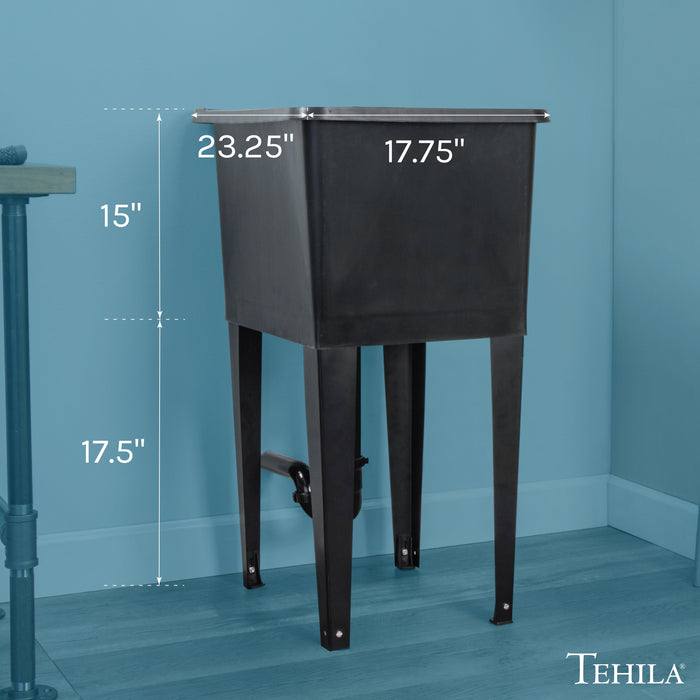 Tehila Space Saver Freestanding Black Utility Sink - Sweatfully