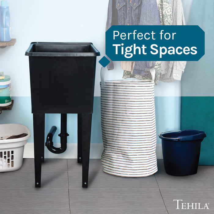 Tehila Space Saver Freestanding Black Utility Sink - Sweatfully