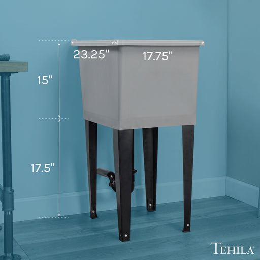 Tehila Space Saver Freestanding Grey Utility Sink - Sweatfully