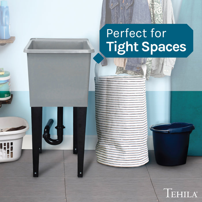 Tehila Space Saver Freestanding Grey Utility Sink - Sweatfully