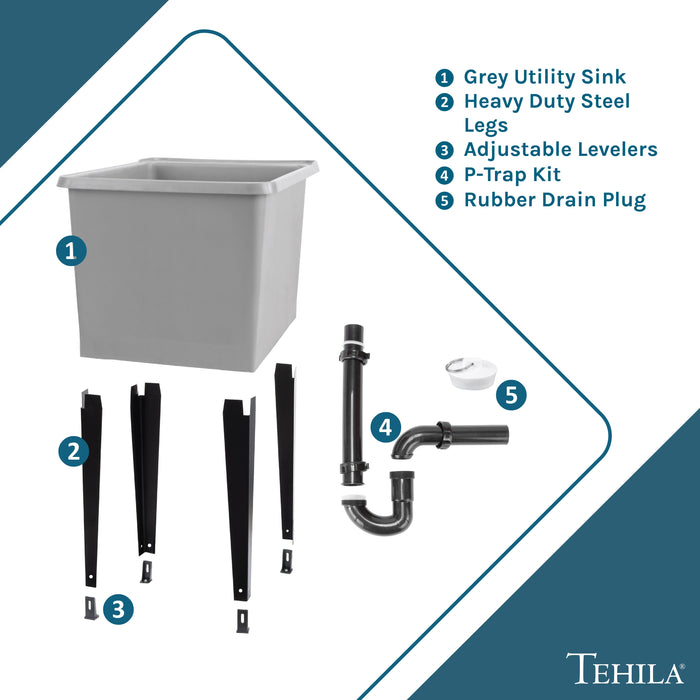 Tehila Space Saver Freestanding Grey Utility Sink - Sweatfully